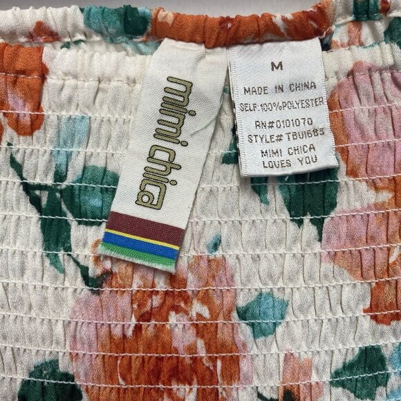 Mimi Chica Floral Off Shoulder Bell Long Sleeve Smocked Top Women Medium Cream - Picture 7 of 12